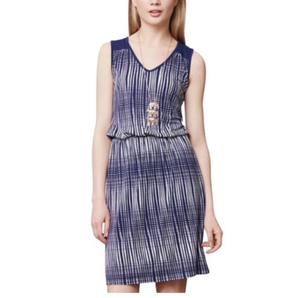 Anthropologie Deletta Janie blue white elastic waist sleeveless blouson dress XS